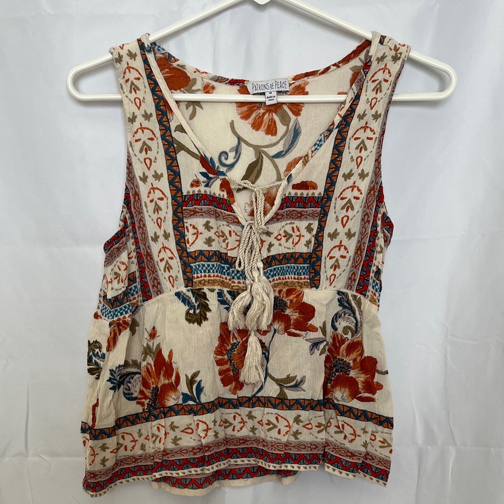 Rayon Boho Earthy Floral Sleeveless Top
